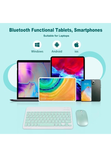 Apple iPad Air 13" (2024) Wi-Fi Uyumlu Kablosuz Bluetooth Şarj Edilebilir Klavye Mouse Seti - Yeşil