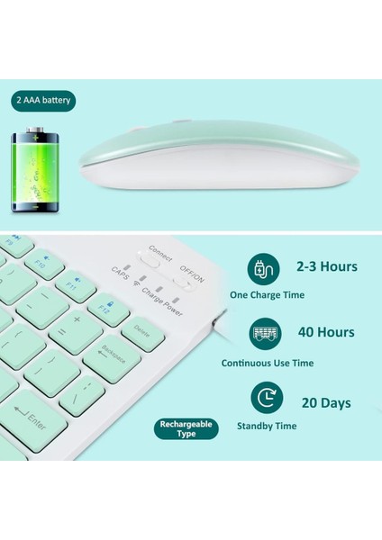 Samsung Galaxy Tab A SM-P585 10.1" Uyumlu Kablosuz Bluetooth Şarj Edilebilir Klavye Mouse Seti - Yeşil