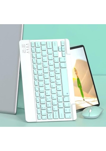 Apple iPad Air 11" (2024) Wi-Fi Uyumlu Kablosuz Bluetooth Şarj Edilebilir Klavye Mouse Seti - Yeşil