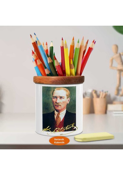Kemal Atatürk Portre Ahşap Seramik Kalemlik - Atatürk (74) fiyatları