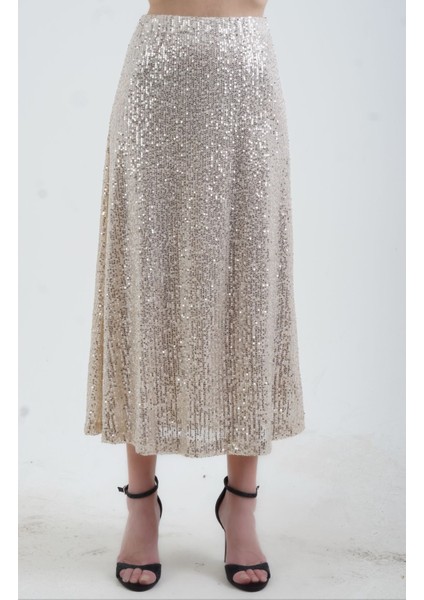 Bej Pul Payetli Midi Boy Çan Etek fiyatları