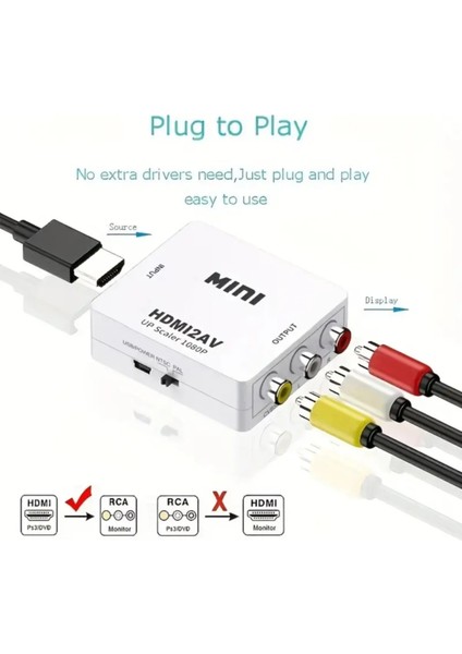 HDMI to RCA TOS AV Çevirici Dönüştürücü Tüplü TV AV Video Adaptör Full hd 1080 Çevirici Converter