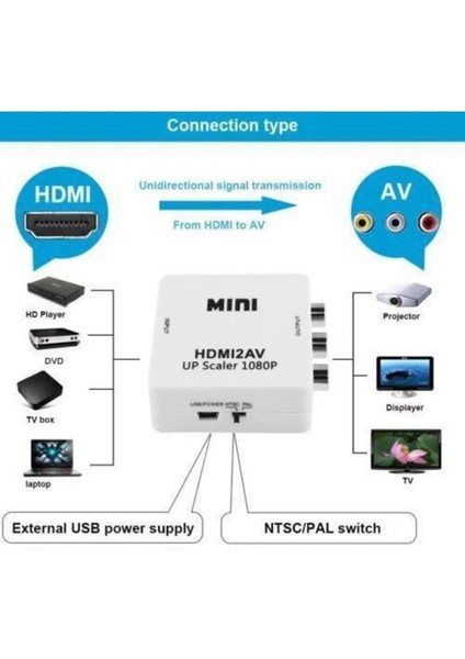 HDMI to RCA TOS AV Çevirici Dönüştürücü Tüplü TV AV Video Adaptör Full hd 1080 Çevirici Converter