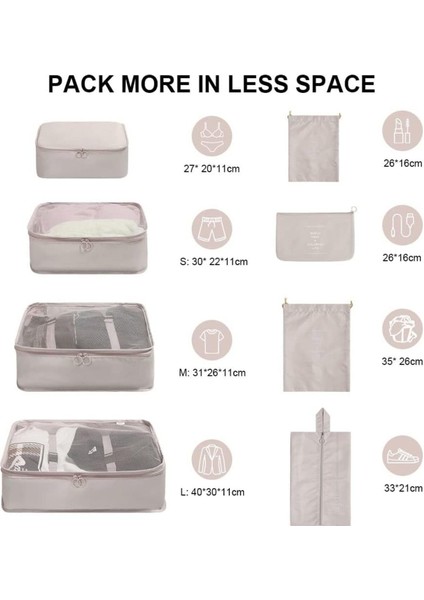 Seyahat Organizatör Bavul Ambalaj Seti Saklama Kutuları, Hurcu, Taşınabil Bagaj 8 Parça fiyatları