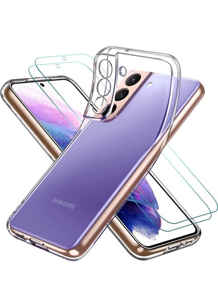 Samsung Galaxy S22 5G Şeffaf Silikon Kılıf + Cam Ekran Koruyucu Seti (1 CAM 1 KILIF)