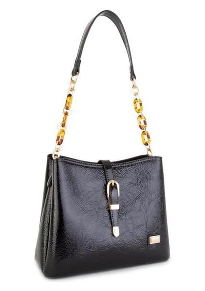 Vera Çanta Nas Bag Kadın El ve Omuz Çanta Siyah Düz Rugan