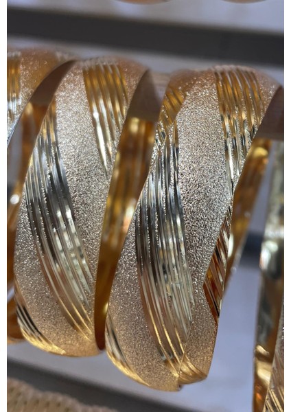 Altın Kaplama Yatay Çizgi Model Bilezik (2 cm Genişlik) 1 Adet