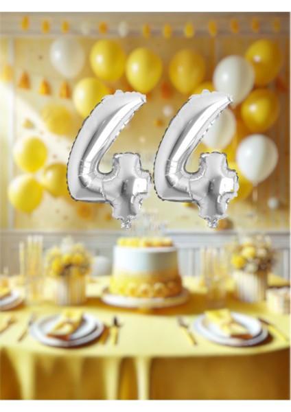 Gümüş Renk 44 Rakamlı Folyo Balon (40 Inç / 100 cm ) - Doğum Günü Parti ve Eğlenceli Etkinlikler Için