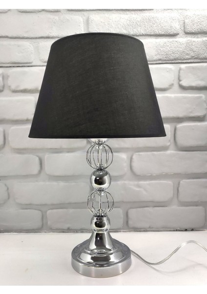 Krom Kaplama Tel Toplu Metal Ayaklı Siyah Kumaş Şapkalı Salon Abajur Masa Gece Lambası Modelleri