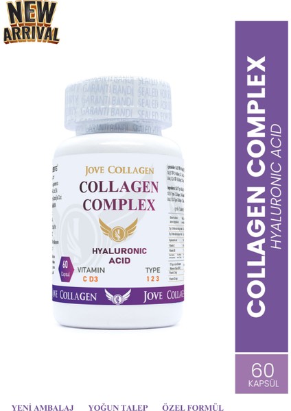 Kollajen Komplex Tip 1-2-3 Hidrolize Kollajen Peptit Hyaluronik Asit C ve D3 Vitamini 60 Kapsül
