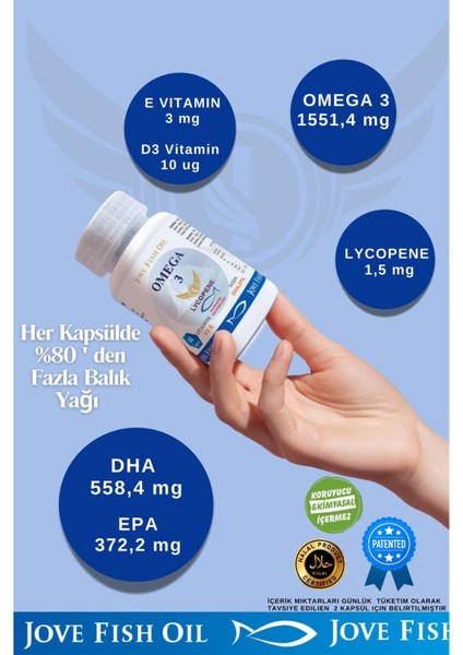 Omega-3 E Vitamini D3 Vitamini Likopen Yüksek Epa Dha 60 Kapsül