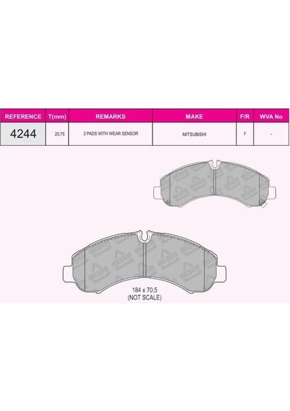 4244 Ön Fren Disk Balata (5 Bijon) (4lu) Mitsubishi Fuso Canter Euro 5 TFA35 TFB35 12- MK585782