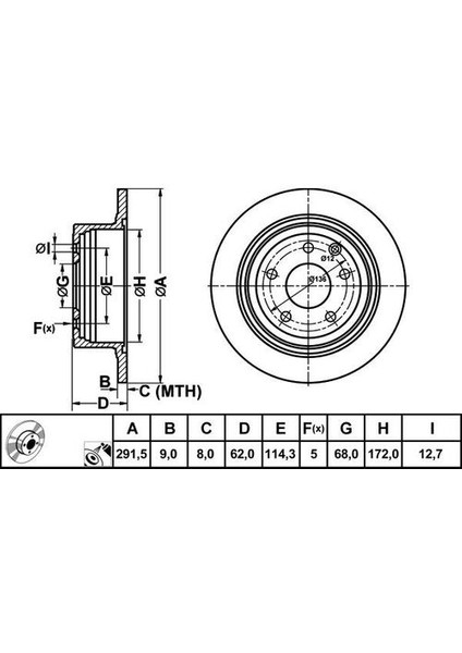 50398 Fren Disk Arka Düz 291.5-5 Nissan Qashqai 07-Nissan Juke 11- 43206JD00A