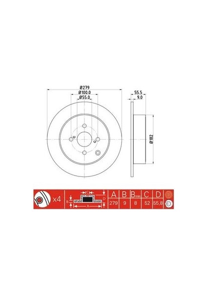 -10101-30305 Fren Aynası Arka 279MM Corolla 1.4 D4D 2002-2006 MRMOEM-1059500