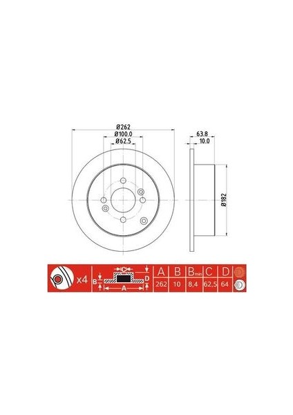 -10201-30304 Fren Aynası Arka 262MM Accent Era 06-Getz 02-Rio 05-I20 1.4 16V 1.4 Crdı 08-(16442) MRMOEM-1059812