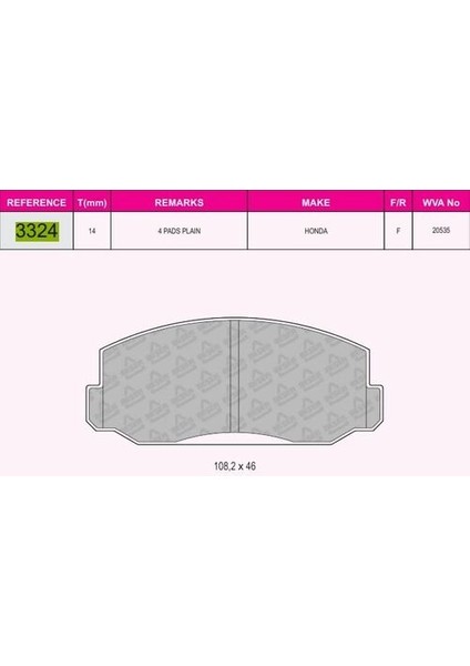 3324 Ön Fren Balata Honda Civic 80-83 45022671305