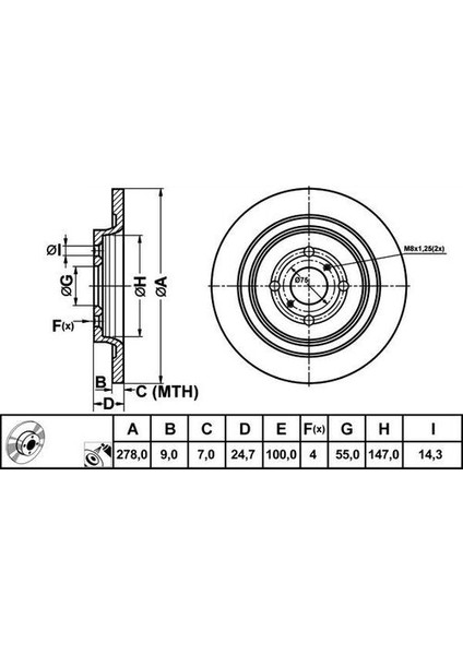 50260 Fren Disk Arka Düz 278-4 Yaris 06-13-Yaris Hybrid 11 424310D060