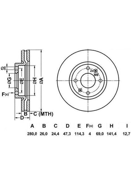 50231 Fren Disk Ön Hava Kanallı 280-4 Elantra Iı Sonata 98-10-Magentis 00-04 517123D100