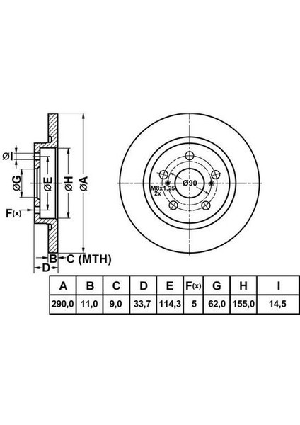50262 Fren Disk Arka Düz 290-5 Avensis 09-11 4243105070