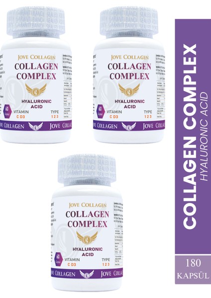 Komplex Kollajen Tip 1-2-3 Hidrolize Kollajen Peptit Hyaluronik Asit C ve D3 Vitamini 180 Kapsül