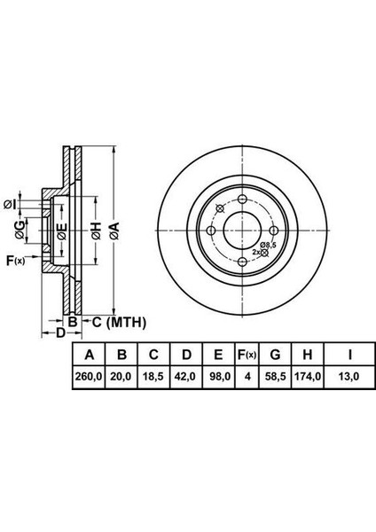 50177 Fren Disk Ön Hava Kanallı 260-4 Lada Vega 112 Hatchback 94 21123501070