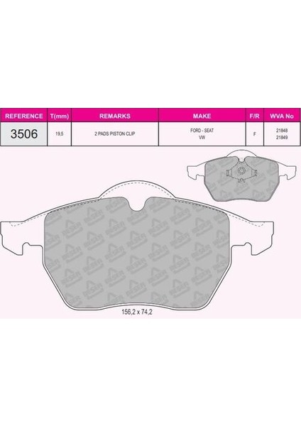 3506 Ön Fren Balata Volkswagen A4 A6 Tdı 1.8 1.9 2.6 A3 1.8ı 95WX2K021A