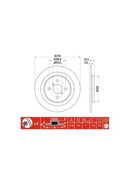 -10103-30303 Fren Aynası Arka 278MM Yaris 2006- MRMOEM-1059619