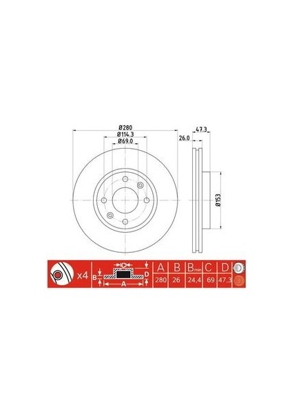 Ioto -10212-30302 Fren Aynası Ön 280MM Elantra 2004-2006 Sonata 2001-2004 MRMOEM-1060426