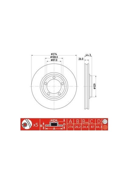 -10204-30303 Ön Fren Aynası 274MM Stare x Ym 02-07-H100 Kmy 04-(18191) MRMOEM-1060197