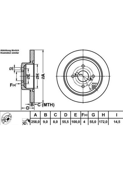 50255 Fren Disk Arka Düz 258-4 Corolla 03-07-Corolla Verso 02-03 4243102070