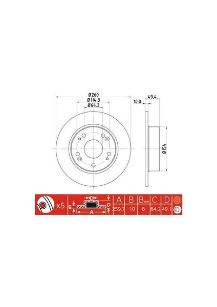 -10305-30305 Fren Aynası Arka 260MM Accord 2003- MRMOEM-1060716