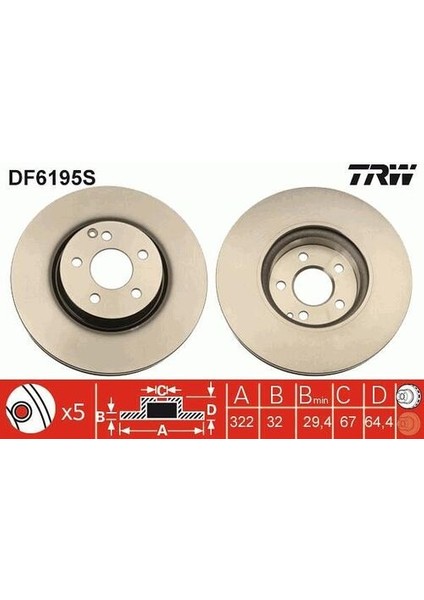 DF6195S Fren Diski Ön W204 07-14 S204 07-14 W212 09-15 C207 09-16 R172 11- 0004211212