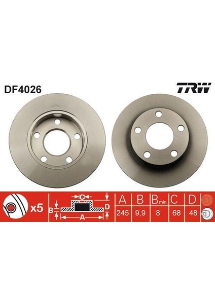 DF4026 Arka Fren Aynası Passat 1.8 20V 1.9tdı 2.5tdı 2.3 Vr5 2.8 30V 97- 8D0615601A