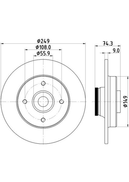 29586B Arka Fren Diski C4-308 07-1.4-1.6-16V-HDI Ds4 11-1.6hdı-Thp 249X9X4DL Ad Rulmanlı 1609249980