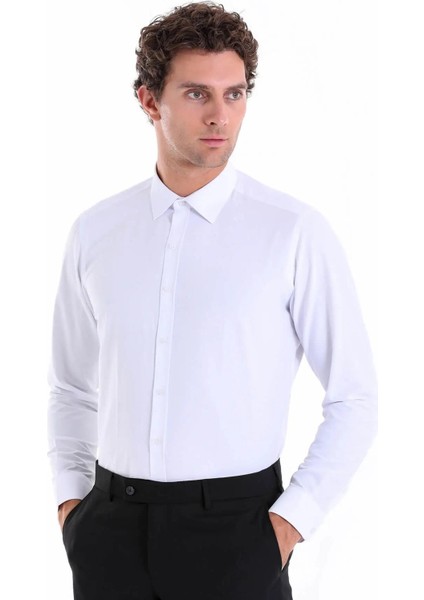 Dormen Classics Ütülemesi Kolay Slim Fit Dar Kesim Klasik Yaka Cepsiz Erkek Gömlek Beyaz