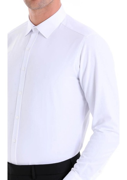 Dormen Classics Ütülemesi Kolay Slim Fit Dar Kesim Klasik Yaka Cepsiz Erkek Gömlek Beyaz modelleri