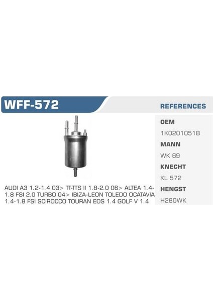 WFF-572 Benzin Filtresi Golf V Passat Touran A3 1.6 Fsı 2.0 Fsı Kolı: 24 Ad FN2010