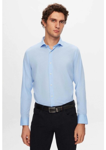 Dormen Classics Kolay Ütülenebilir Slim Fit Dar Kesim Klasik Yaka Cepsiz Erkek Gömlek Buz Mavi fiyatları