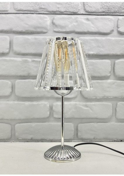 Modern Dekoratif Krom Metal Ayaklı Kristal Taşlı Kristal Konik Şapkalı Abajur Masa Lambası fiyatları
