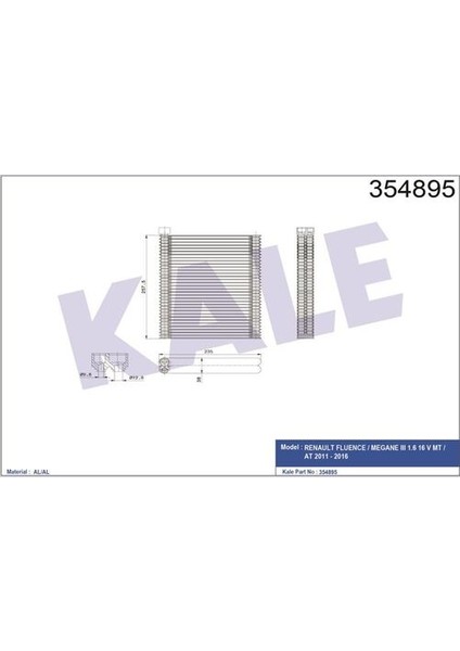 354895 Evaporator Megane Iıı Fluence 235X257.5X38MM 271200957R