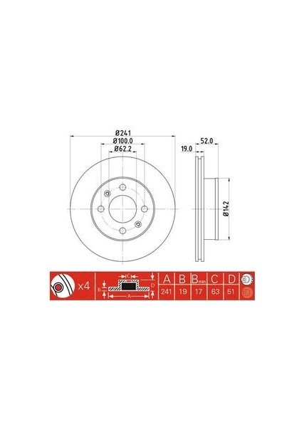 -10201-30302 Fren Aynası Ön 241MM Accent 2000-2005 (16241) MRMOEM-1059794