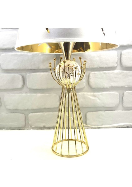 Gold Kaplama Sude Model Gold Damarlı Beyaz Toplu Metal Ayak Kumaş Gold Şeritli Şapka Abajur modelleri