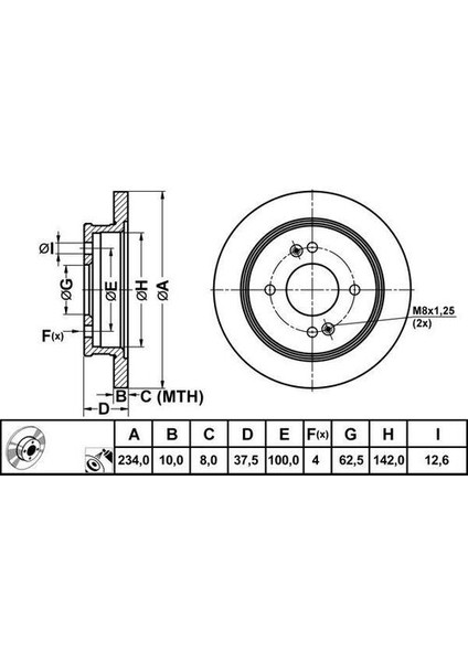 50399 Fren Disk Arka Düz 234-4 I10 08-11-Picanto 05-10 584110X500