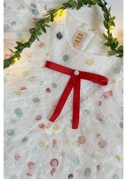 ALYRA Kız Çocuk Beyaz Elbise Kız Bebek Tüllü Dantel Fiyonklu Puantiyeli Doğum Günü Parti Özel Gün Bayramlık Elbise Çocuk Giyim ALY0540 modelleri