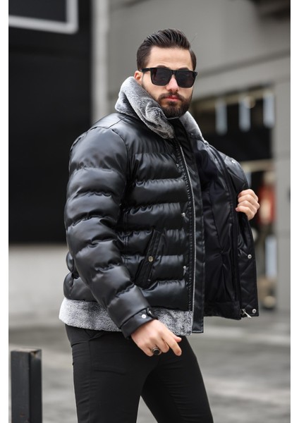 Yaka ve Eteği Kürklü Kışlık Şişme Deri Mont fiyatları