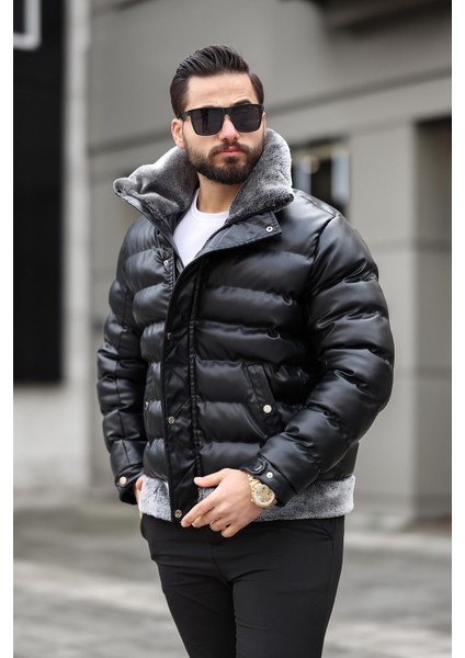 Yaka ve Eteği Kürklü Kışlık Şişme Deri Mont modelleri