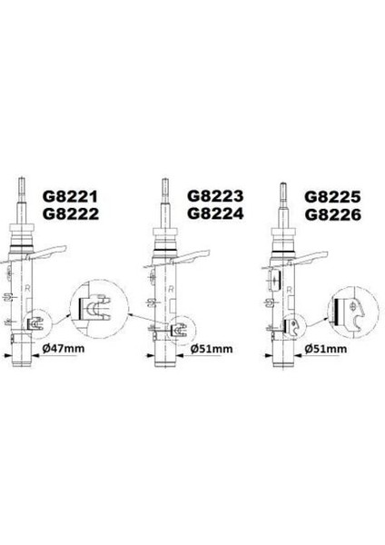 G8224 Ön Amortisör Sol 208 10-Taşıyıcıya Giren Yer 51MM Gazlı 9801729580