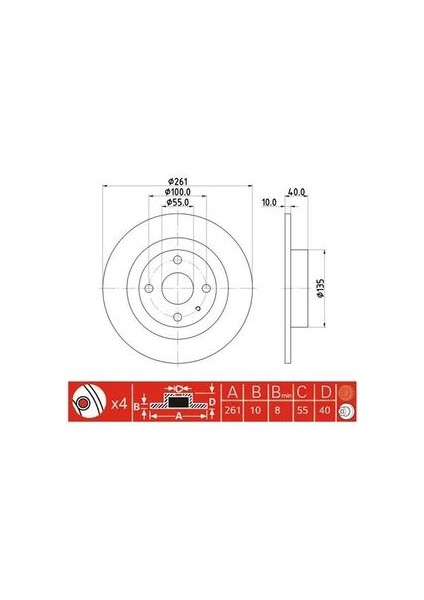 -10801-30304 Fren Aynası Arka 261MM 323 1.5 16V 1998-2004 MRMOEM-1061440