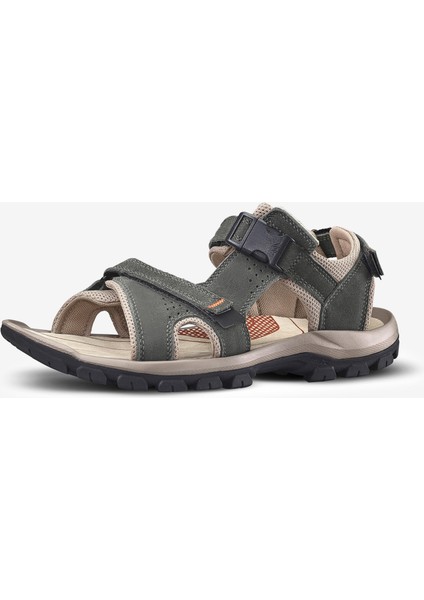 Quechua Erkek Outdoor Sandalet - Deri - Haki/Turuncu - nh500