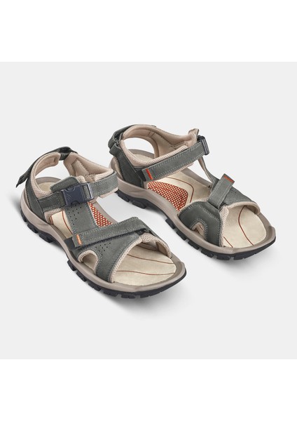 Quechua Erkek Outdoor Sandalet - Deri - Haki/Turuncu - nh500